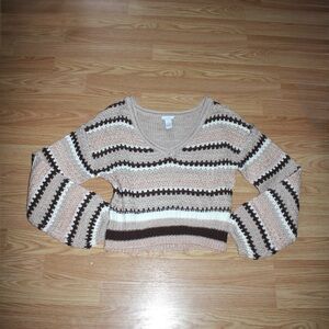 Rue21 Striped V-Neck Sweater in Beige, Brown, Cream